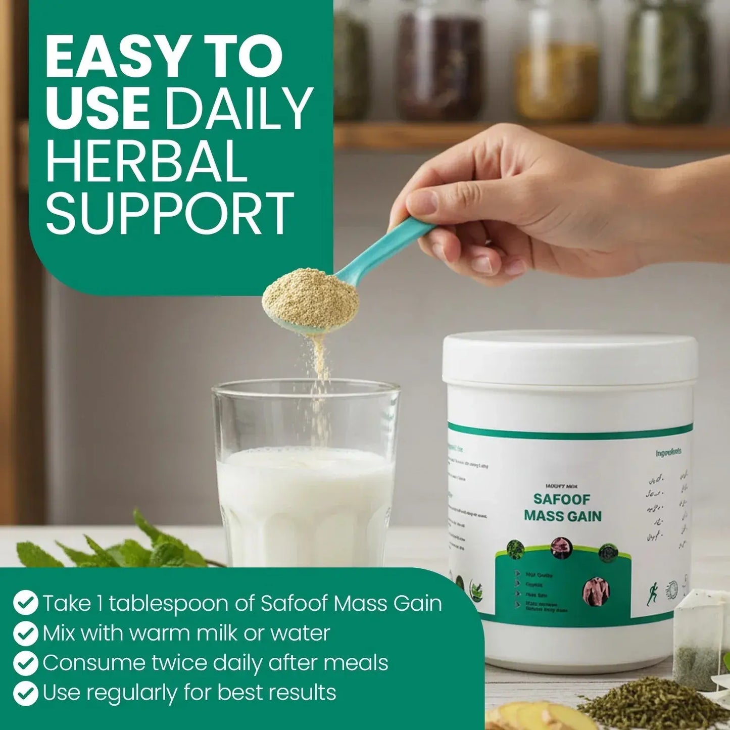 Safoof Mass Gain – Natural Herbal Weight Gainer (21 Days Formula)